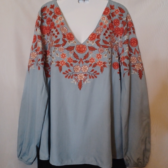 Sundance Sumina Top Light Blue With Floral Embroidery. Size S. - Picture 5 of 12